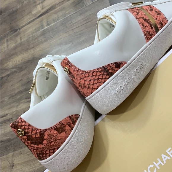 MICHAEL KORS CATELYN STRIPE LACE UP NAPPA PU PEACH - Picture 11 of 16